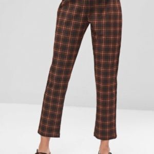 Zaful Plaid Brown Pants ankle
